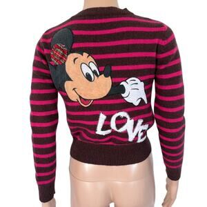 Cartoon Mikey Mouse Cardigan Striped S Wool Preppy Kawaii Y2K Indie Sweater S